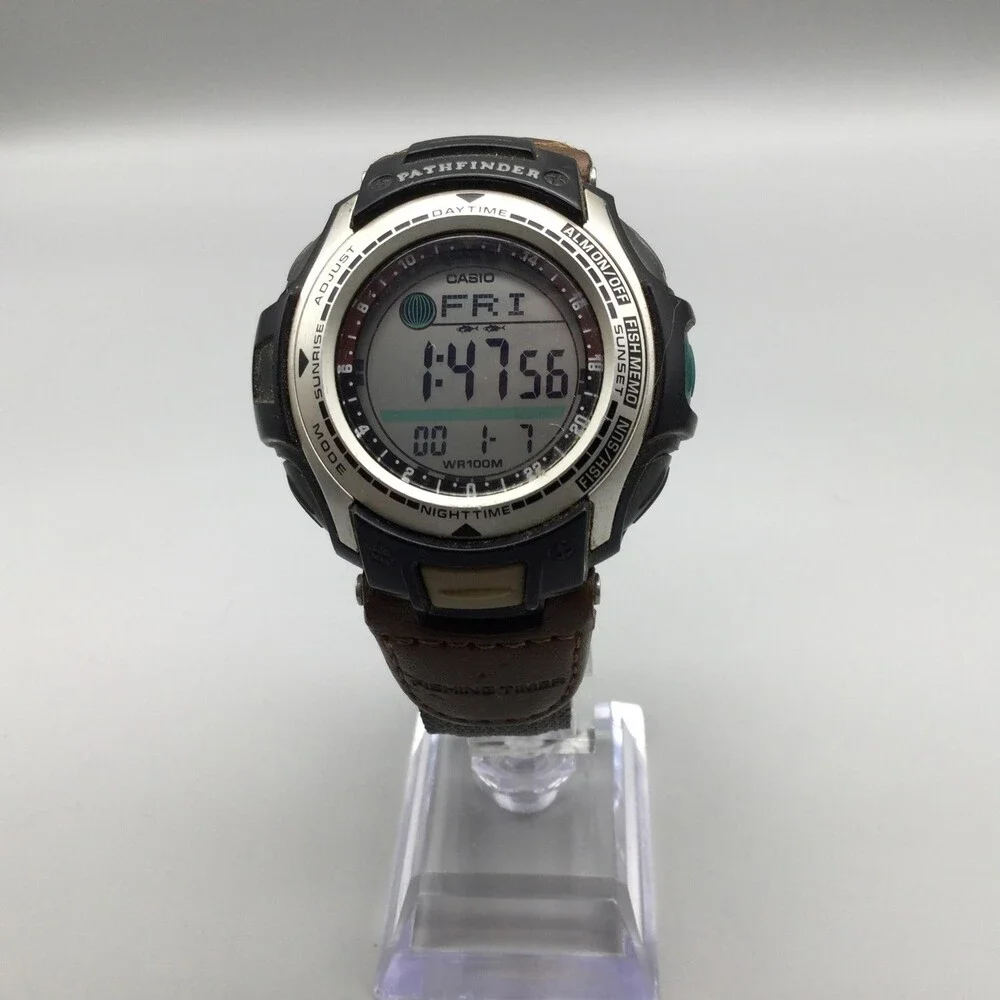 Casio Pathfinder PAS-400B Mens Watch 46mm Digital Gray Brown Canvas New Battery